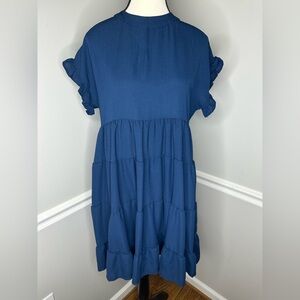 Blue Ruffle Sleeve Tiered Dress